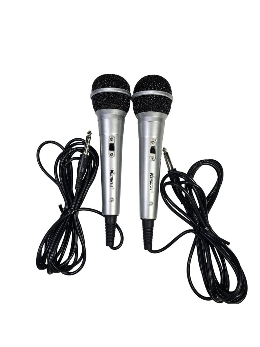 Set of 2 Memorex Wired Dynamic Karaoke Microphones Silver/Black 1/4" Plug